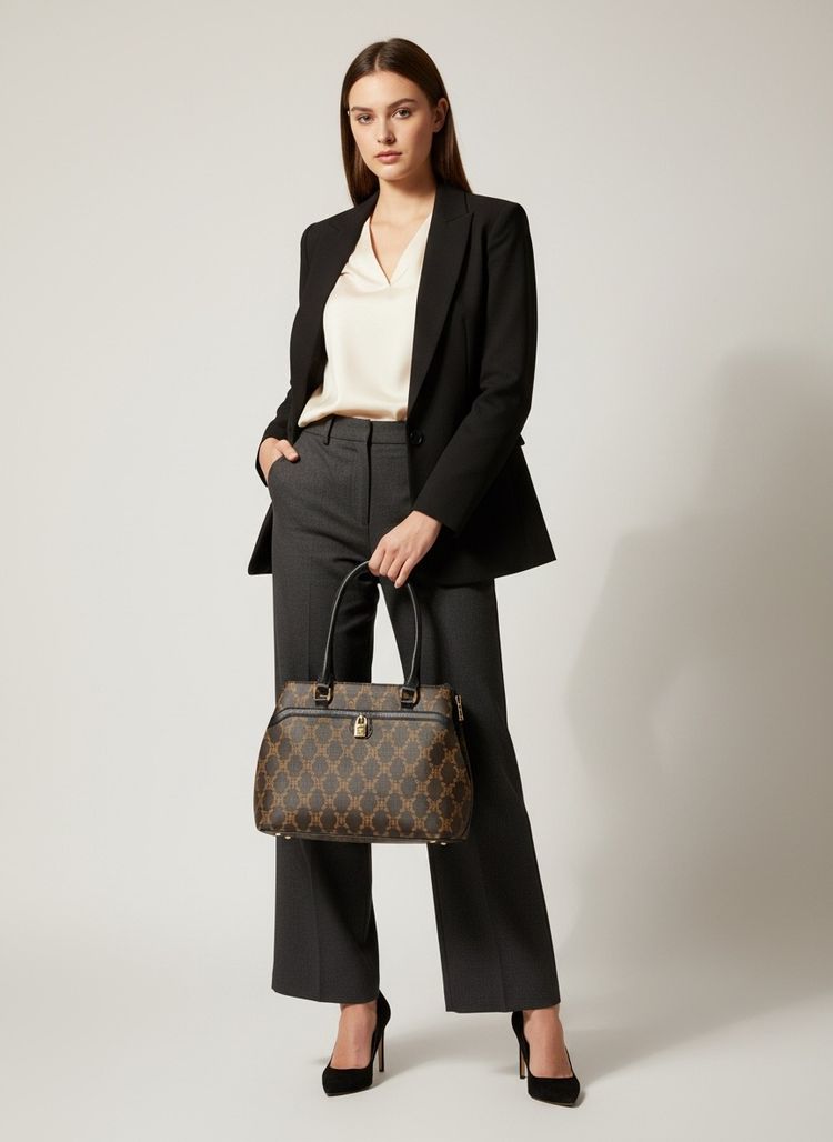 coffee black  patterned handbag